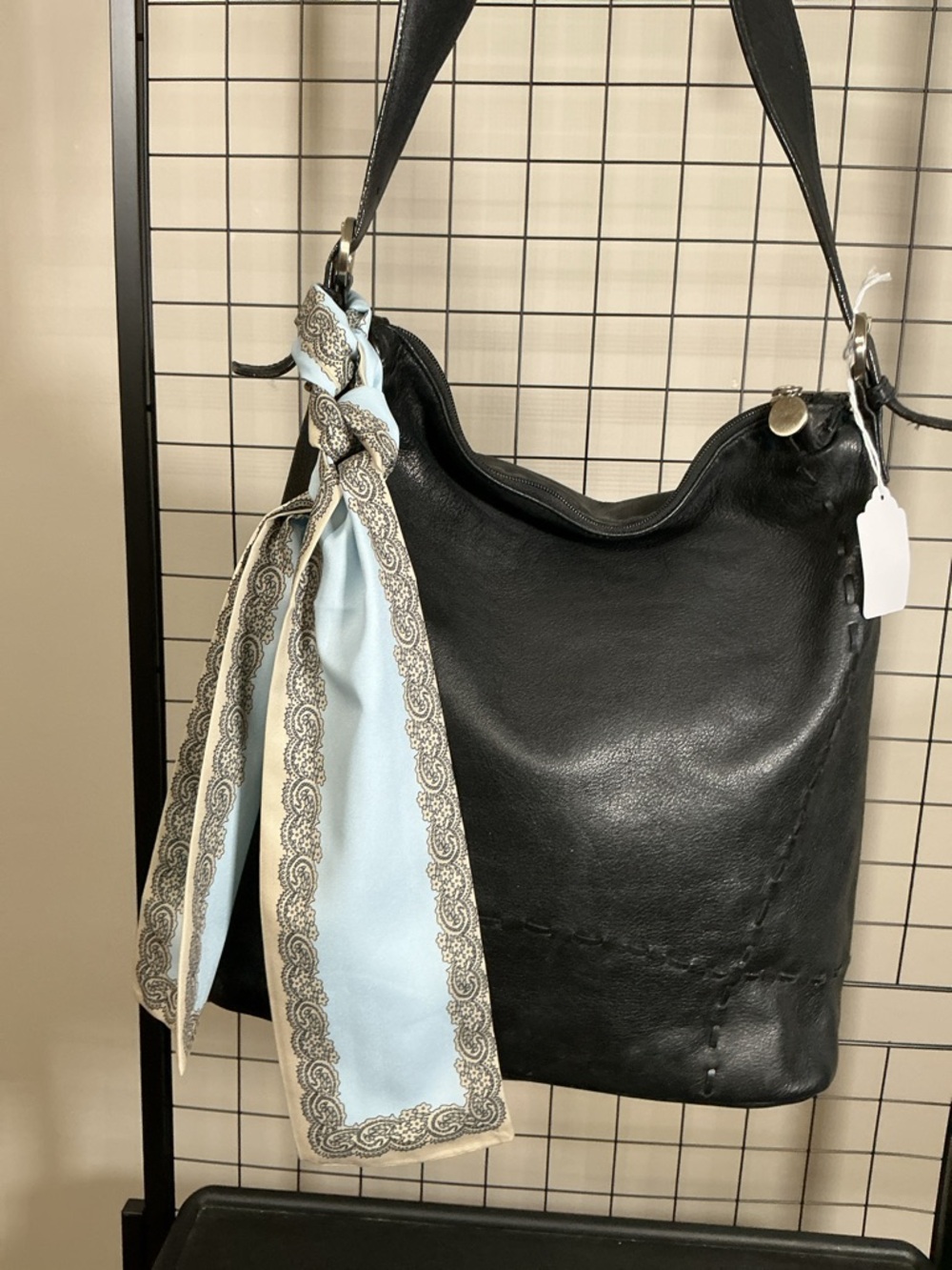 Anne Klein Black Slouchy Shoulder Bag with Removable Scarf Accent